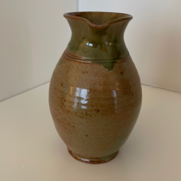 Sturbridge Village, handmade pitcher in browns and green with shiny glaze. Nice! - Picture 5 of 14